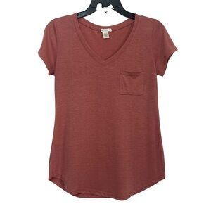 Bozzolo Mauve Rose V-Neck Short Sleeve Pocket Tee Shirt - Medium